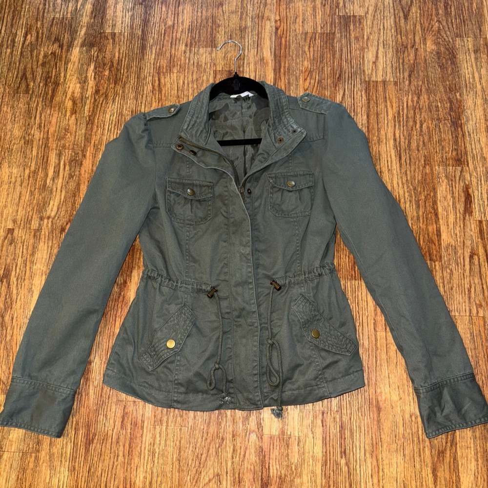 Candie's Utility Jacket Olive Green Women's Medium Y2K Military Style Grunge